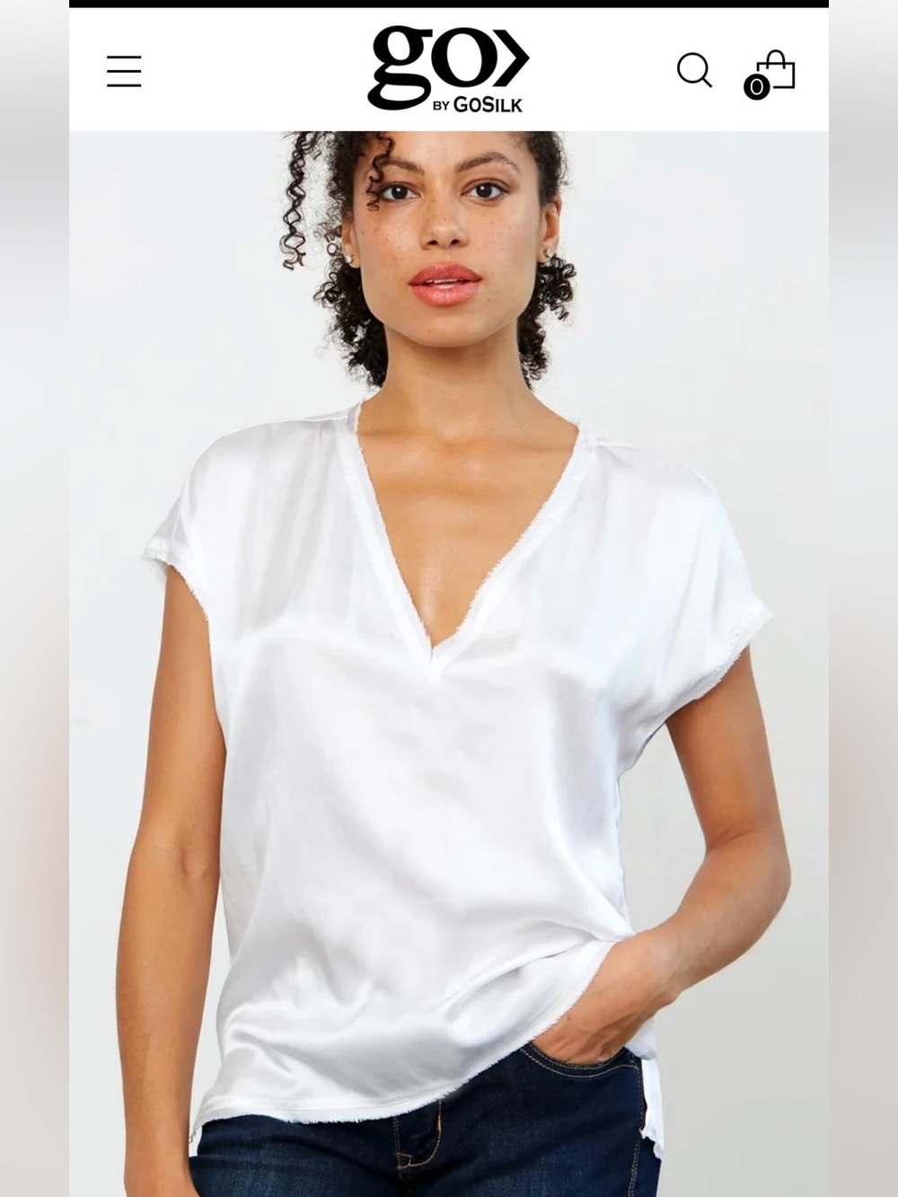 GO Silk ICONIC go luxe raw revisited White Silk V-Neck Top XS